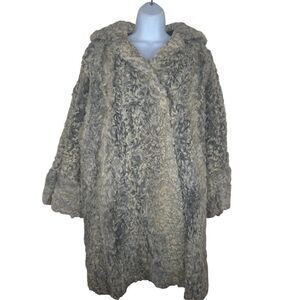 Vintage 50s Curly Lamb Mongolian Fur Coat Beige Gray Womens M Jordan Marsh